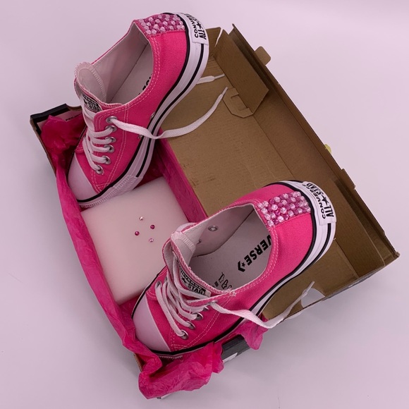 CONVERSE PINK EMBELLISHED CONVERSE T-SHOES SIZE 7 - Picture 4 of 16